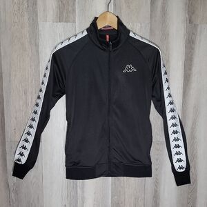 Kappa Womens M 222 Banda Anniston Slim Fit Track Jacket Full Zip Black White 90s